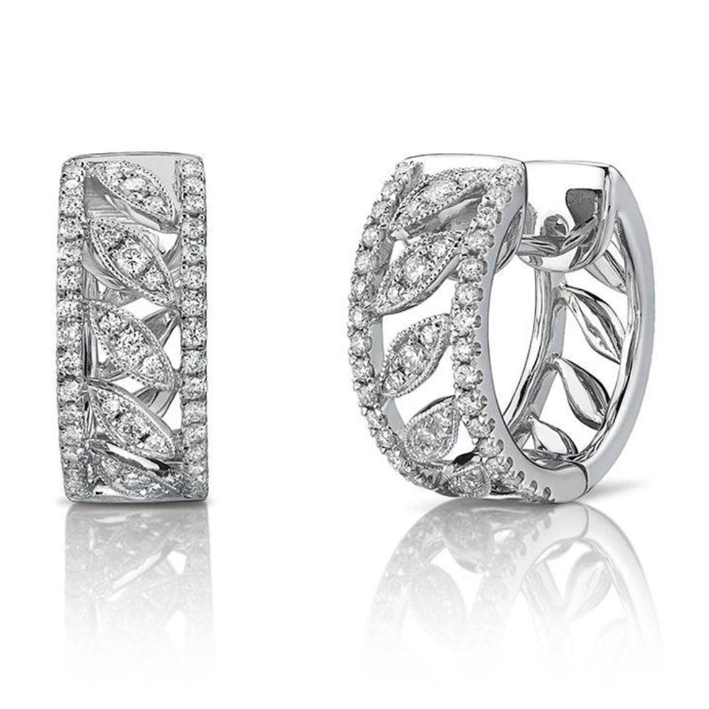 "High Quality Luxury 925 Silver Plated White Hoop Earrings, FB16FA1144 - Picture 3 of 10